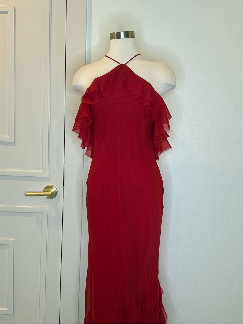 ASOS Red One-Shoulder Ruffle Evening Dress